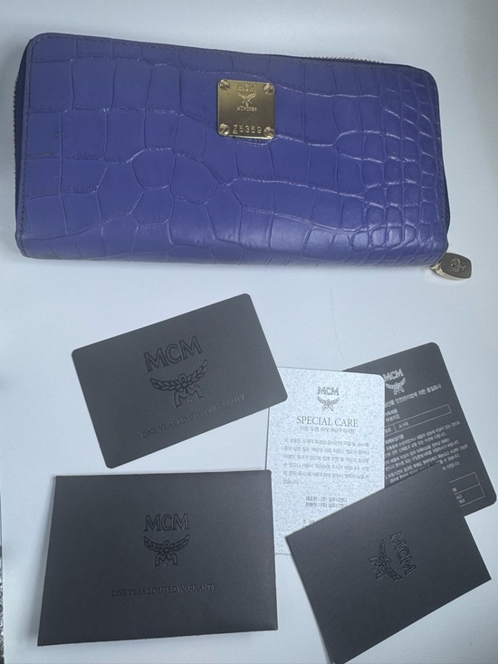 MCM Handbags - MCM Long Wallet Zip Blue Croc Leather Gold Hardware Continental Wallet Authentic